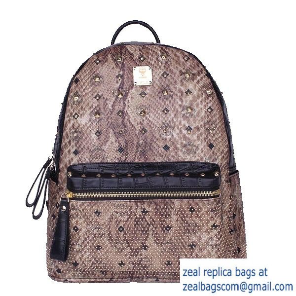 High Quality Replica MCM Armour Medium Backpack Snake Leather MC2095 Brown